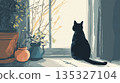 黃昏時分，一隻貓凝視著窗外。 135327104