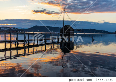 Winter evening view of Lake Togo 135327230