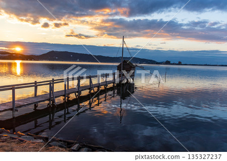 Winter evening view of Lake Togo Winter evening view of Lake Togo 135327237