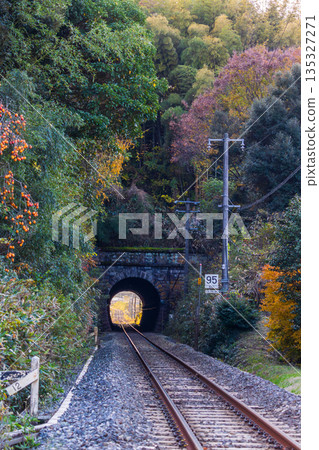 秋日傍晚的鐵路和隧道 秋日傍晚的鐵路和隧道 135327271