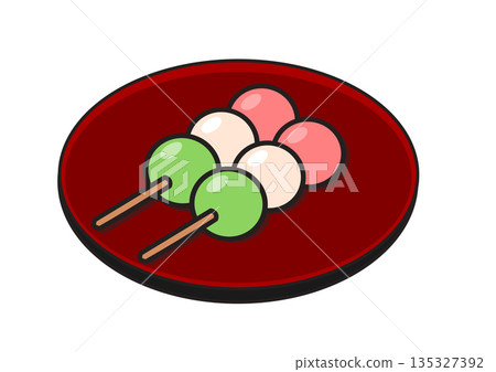 盂蘭盆節期間供應的三色團子(花見團子)插圖 盂蘭盆節期間供應的三色團子(花見團子)插圖 135327392