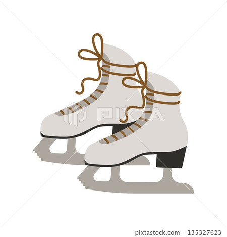 White figure skates with laces. A couple of pieces. Winter vector illustration of sports and recreation. White figure skates with laces. A couple of pieces. Winter vector illustration of sports and recreation. 135327623