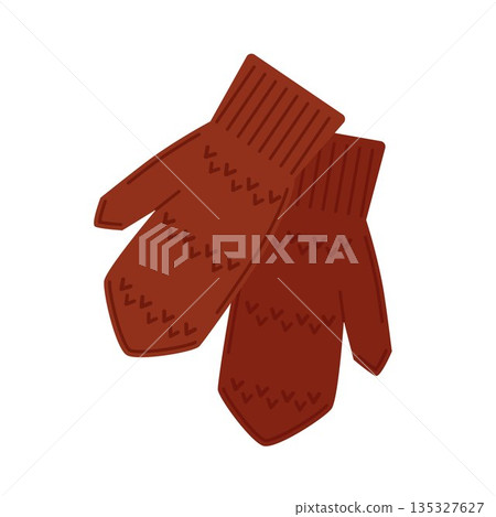 Winter pair of knitted mittens, brown. 135327627