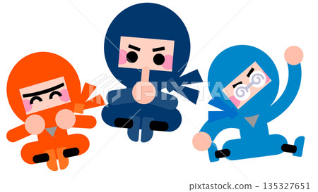 一組可愛的忍者角色插畫,人物表情和動作各不相同。 一組可愛的忍者角色插畫,人物表情和動作各不相同。 135327651