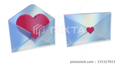 3D love letter envelope icon, Valentine day closed open date message design object, romantic heart. 3D love letter envelope icon, Valentine day closed open date message design object, romantic heart. 135327653