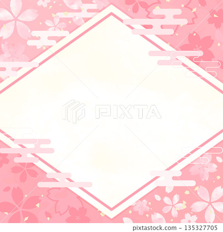 Cherry blossom hand-drawn Japanese style diamond frame_square Cherry blossom hand-drawn Japanese style diamond frame_square 135327705