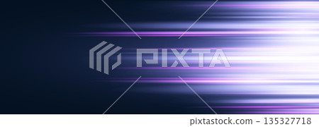 High speed glowing lights movement design background. Dark blue and purple wide modern abstract technology banner with speed light effect. High speed glowing lights movement design background. Dark blue and purple wide modern abstract technology banner with speed light effect. 135327718