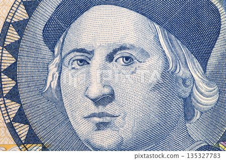 Christopher Columbus a closeup portrait from Bahamian money Christopher Columbus a closeup portrait from Bahamian money 135327783