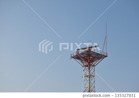 radar and sonar on tower rooftop at Rayong estuary or mouth of river travel location in Thailand radar and sonar on tower rooftop at Rayong estuary or mouth of river travel location in Thailand 135327831
