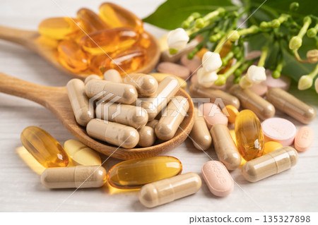 Alternative medicine herbal organic capsule drug herb. Alternative medicine herbal organic capsule drug herb. 135327898