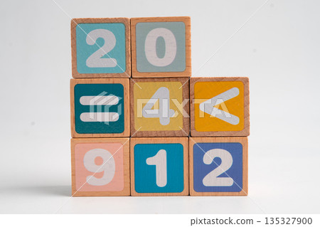 Number wood block cubes for learning Mathematic, education math. 135327900