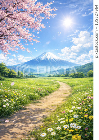 從大石公園看到的櫻花盛開,春花繚亂,新倉山 從大石公園看到的櫻花盛開,春花繚亂,新倉山 135327964