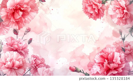 Watercolor pink carnation frame background Mother's Day illustration Watercolor pink carnation frame background Mother's Day illustration 135328184