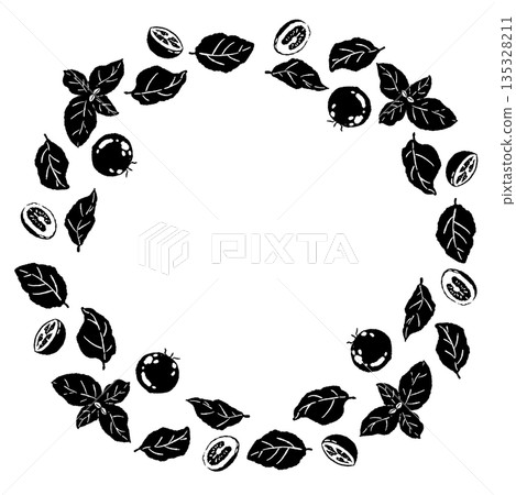 手繪單色羅勒插圖（邊框、花圈、圖案等） 135328211