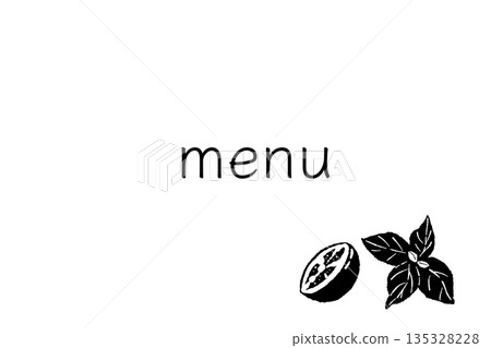 Hand-drawn monochrome illustrations of basil (frames, wreaths, patterns, etc.) 135328228