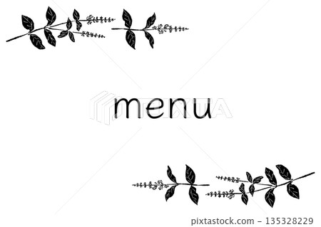 Hand-drawn monochrome illustrations of basil (frames, wreaths, patterns, etc.) 135328229
