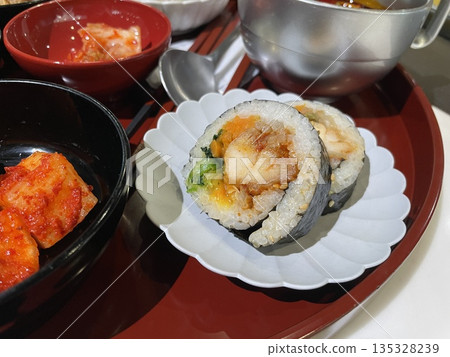 Korean food Yangnyeom Chicken Kimbap Korean food Yangnyeom Chicken Kimbap 135328239