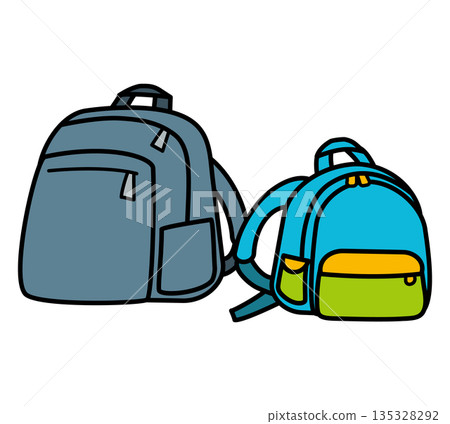 Illustration of backpacks for adults and children Illustration of backpacks for adults and children 135328292