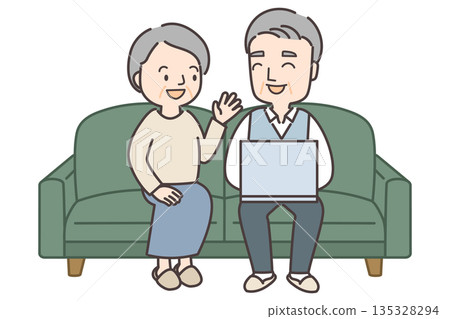 Senior couple sitting on the sofa and enjoying a conversation Senior couple sitting on the sofa and enjoying a conversation 135328294