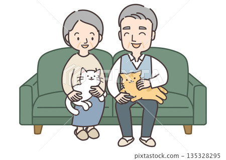 圖:一對老年夫婦抱著寵物 圖:一對老年夫婦抱著寵物 135328295