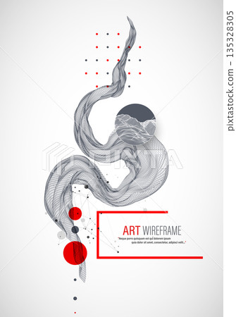 The abstract wave is made in a frame style. Template for science and technology presentation. Vector art. 135328305