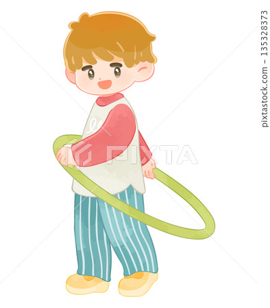 Boy playing with a hula hoop outside Boy playing with a hula hoop outside 135328373