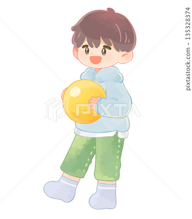 男孩在室內玩球 135328374