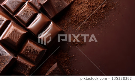 黑巧克力和可可粉奢華背景素材 135328392