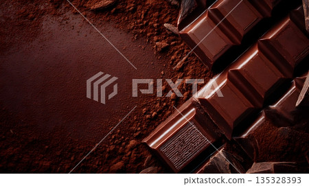 黑巧克力和可可粉奢華背景素材 135328393