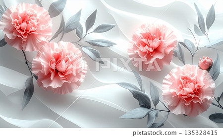 Abstract white background, soft pink carnation, Mother's Day minimal texture Abstract white background, soft pink carnation, Mother's Day minimal texture 135328415