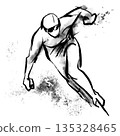一幅水墨風格的速滑插畫，一幅充滿活力的冬季運動插畫 135328465