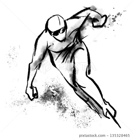 A sumi-e style illustration of speed skating, a dynamic illustration of winter sports A sumi-e style illustration of speed skating, a dynamic illustration of winter sports 135328465