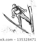 一幅水墨風格的滑雪跳台插畫，展現了充滿活力的冬季運動風情。 135328471