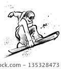 一幅水墨風格的單板滑雪插畫，一幅充滿活力的冬季運動插畫 135328473