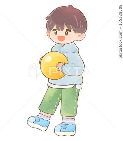 男孩在戶外玩球 135328508