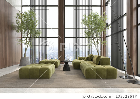 Modern style conceptual reception interior room 3d illustration Modern style conceptual reception interior room 3d illustration 135328687