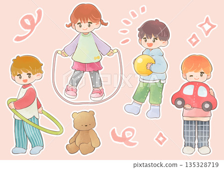 Illustration set of playing children (white border) Illustration set of playing children (white border) 135328719