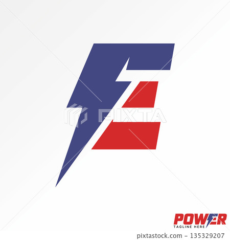 Initial E font thunder electric cut storm powerful flash futuristic branding logo design graphic concept creative premium vector stock image top sell 135329207