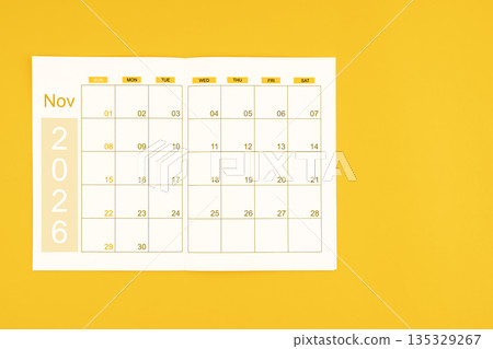 Agenda or planner book for November 2026 calendar with blank space for your text. 135329267