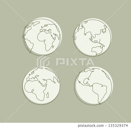 Earth world map one continuous line drawing in simple linear style khaki. Earth world map one continuous line drawing in simple linear style khaki. 135329374
