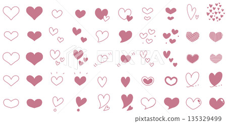 手繪粉紅愛心插畫集 135329499