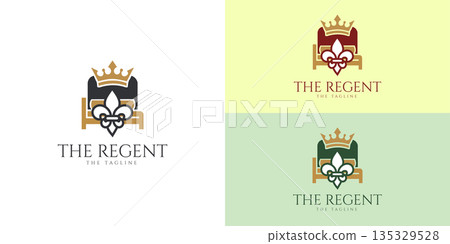 Luxury Royal Bed Logo with Crown. Elegant Hotel  Resort Branding Design 135329528