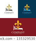 Luxury Bed Logo with Fleur-de-Lis. Elegant Boutique Hotel Resort Branding 135329530