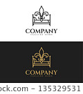 Minimal Luxury Bed Logo with Fleur-de-Lis. Elegant Hotel Boutique Branding 135329531