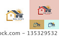 Real Estate House Logo with Sun. Modern Property, Construction Housing Branding 135329532