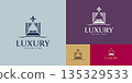 Luxury Canopy Bed Logo with Fleur-de-Lis. Elegant Boutique Hotel Resort Branding 135329533