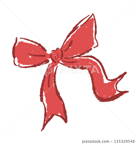 手繪彩色插圖素材，圖案為紅色絲帶（邊框、花環、花束等）。 135329548