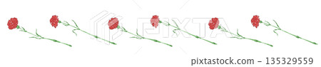 母親節紅色康乃馨手繪彩色插畫（邊框、花環、花束等） 135329559