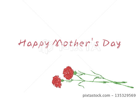 母親節紅色康乃馨手繪彩色插畫（邊框、花環、花束等） 135329569