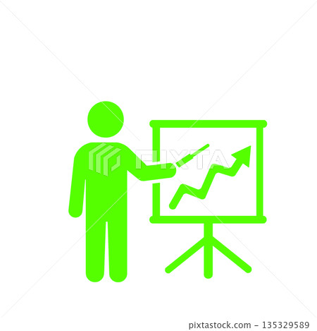一個綠色的演示場景圖標,傳達了結果和成長的概念。 一個綠色的演示場景圖標,傳達了結果和成長的概念。 135329589